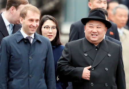 North Korean leader Kim Jong Un arrives at the railway station in the Russian far-eastern city of Vladivostok, Russia, April 24, 2019. REUTERS/Shamil Zhumatov