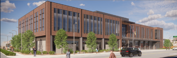 An architectural rendering of Somerville's new emergency services facility.