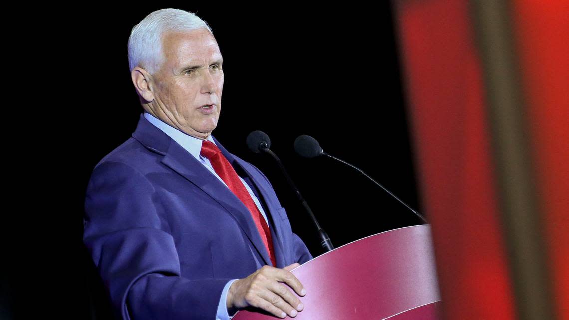 Former Vice President Mike Pence speaks at Young America’s Foundation event in the Student Center at the University of Alabama.