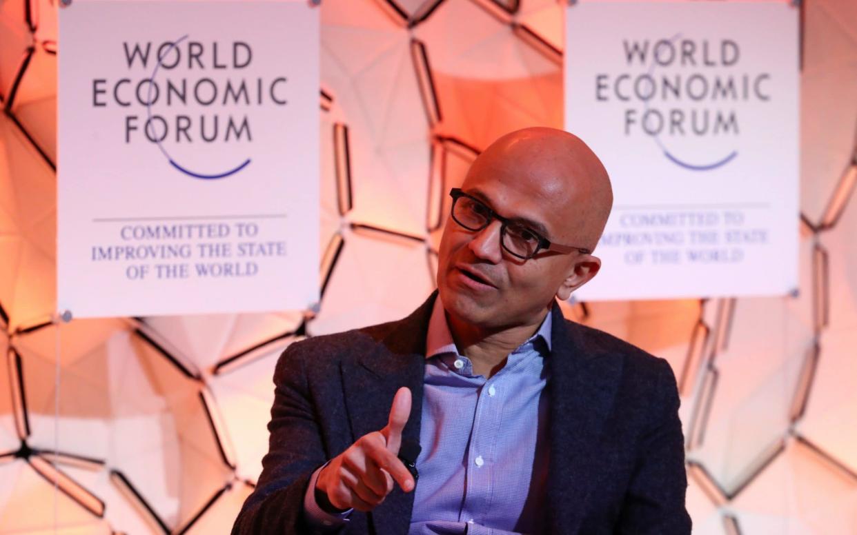 Speaking at the World Economic Forum in Davos, the Microsoft chief executive made the case for transparent data privacy laws which put internet users first.  - REUTERS