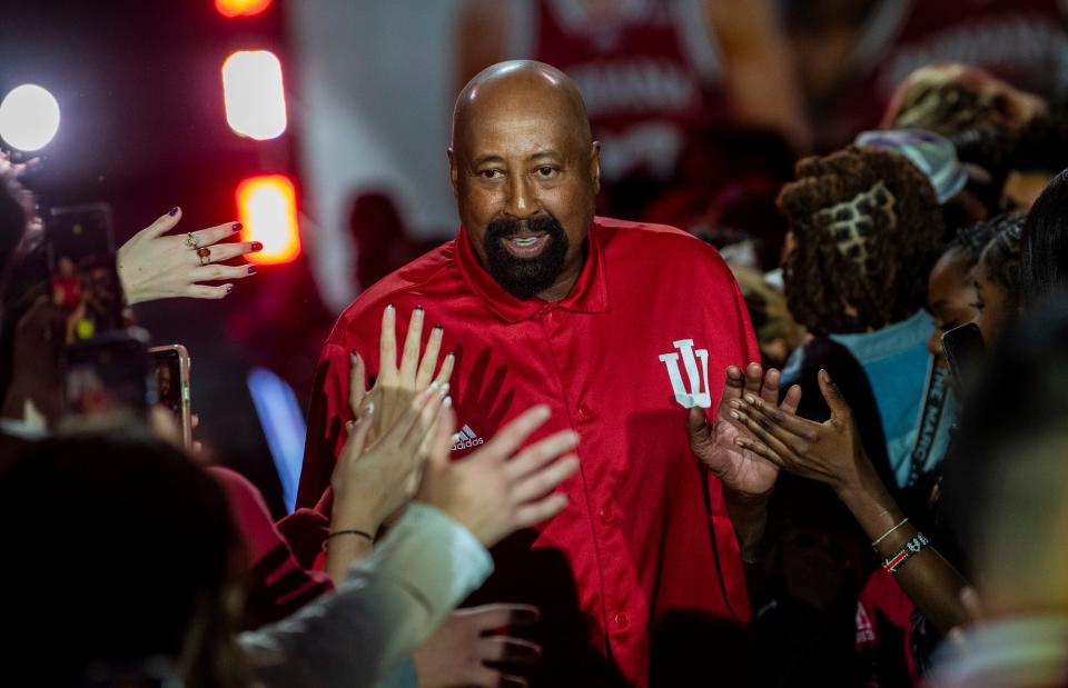 Indiana Head Coach Mike Woodson is announced during Hoosier Hysteria at Simon Skjodt Assembly Hall on Friday, October 20, 2023.