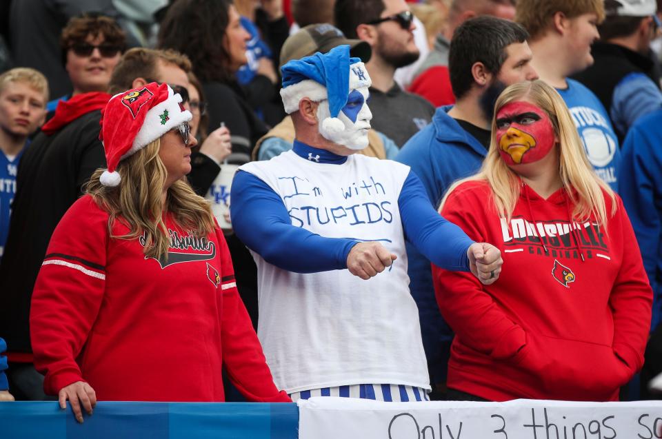Louisville fans and UK fans on Nov. 26, 2022 at the Governor's Cup college football game between Louisville and Kentucky.