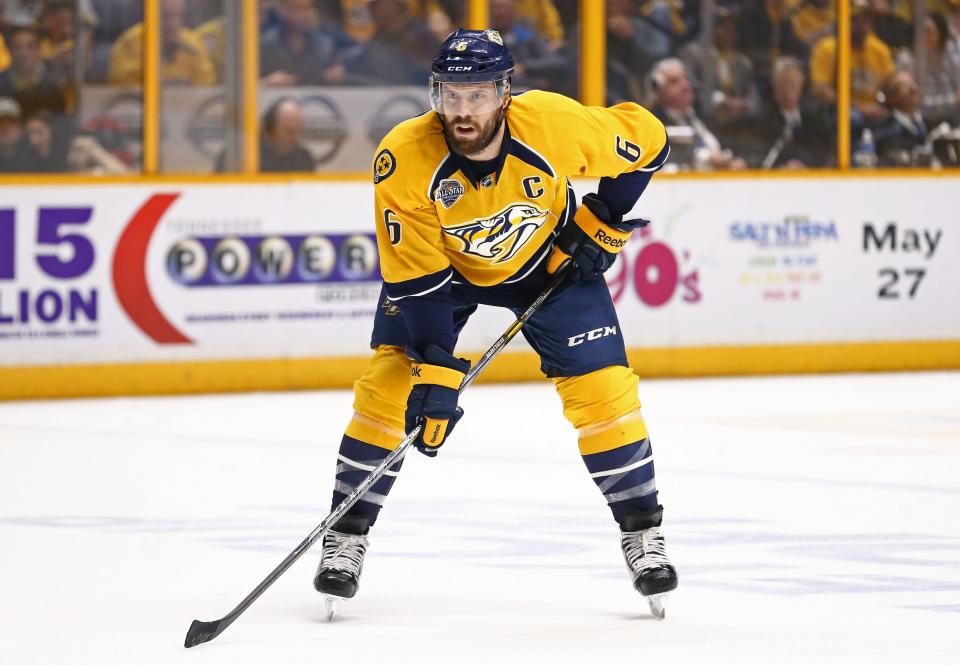 Shea Weber, seen here during a 2016 game, is part of the Hockey Hall of Fame's 2024 class.