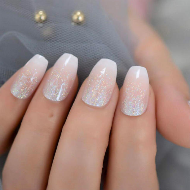 .com: Coolnail Sweet Daisy Press on Nails Silver Glitter