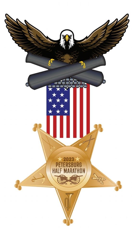 American Civil War-inspired 2023 Petersburg Half Marathon finisher medal