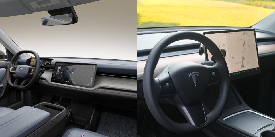 Rivian R2 interior and Tesla Model Y interior