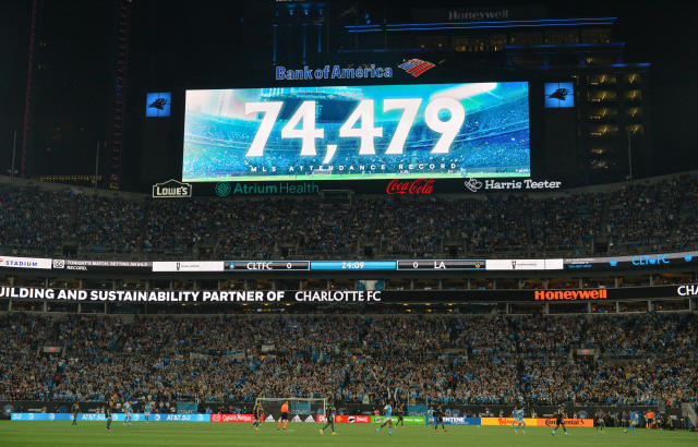 Charlotte FC set an MLS attendance record on Saturday vs. the LA Galaxy wth 74,479 fans at Bank of America Stadium. (Photo by Peter Zay/Anadolu Agency via Getty Images)