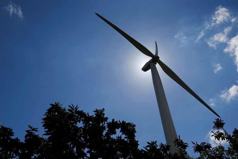 FILE PHOTO: A wind turbine of the wind community's company Begawatts is pictured at a wind power farm in Beganne, western France