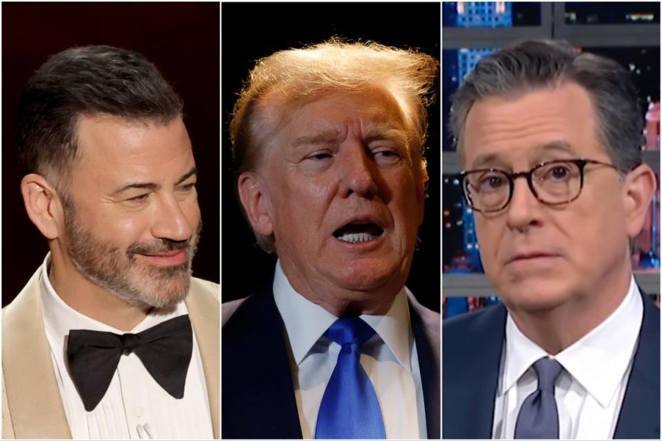 Colbert told Trump to ‘keep my friend Jimmy Kimmel’s name out of your weird little wet mouth’ (Getty Images / CBS)