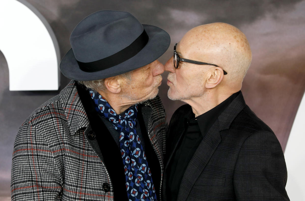 Sir Ian McKellen (left) and Sir Patrick Stewart attending the Star Trek: Picard Premiere held at the Odeon Luxe Leicester Square, London. (Photo by David Parry/PA Images via Getty Images)