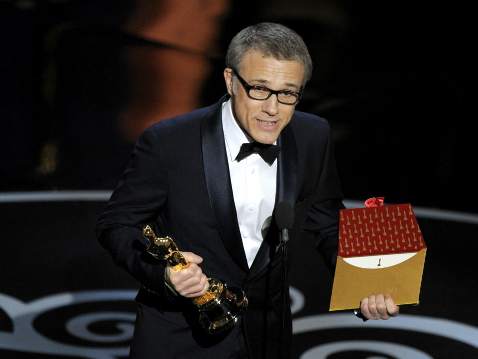 Actor Christoph Waltz accepts the award for best actor in a supporting role for "Django Unchained" during the Oscars at the Dolby Theatre on Sunday Feb. 24, 2013, in Los Angeles. (Photo by Chris Pizzello/Invision/AP)