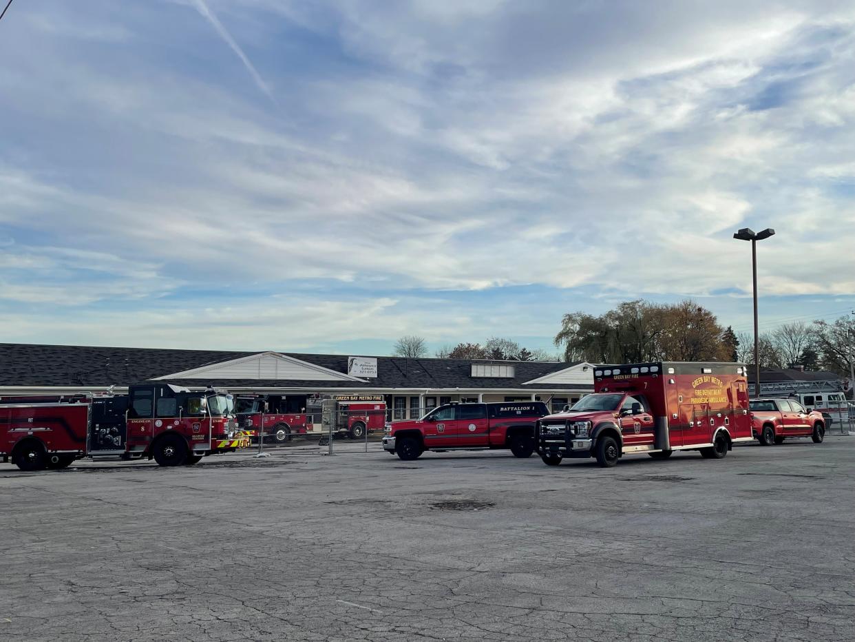 Green Bay Metro Fire Department crews conduct training drills at a vacant strip mall on Webster Avenue owned by the village of Allouez. A contractor is scheduled to demolish the former strip mall by the end of 2023.