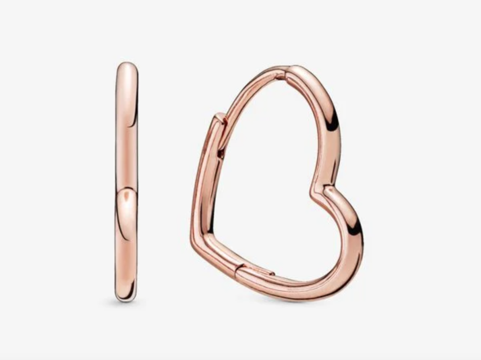 Pandora Asymmetrical Heart Hoop Earrings in Rose Gold