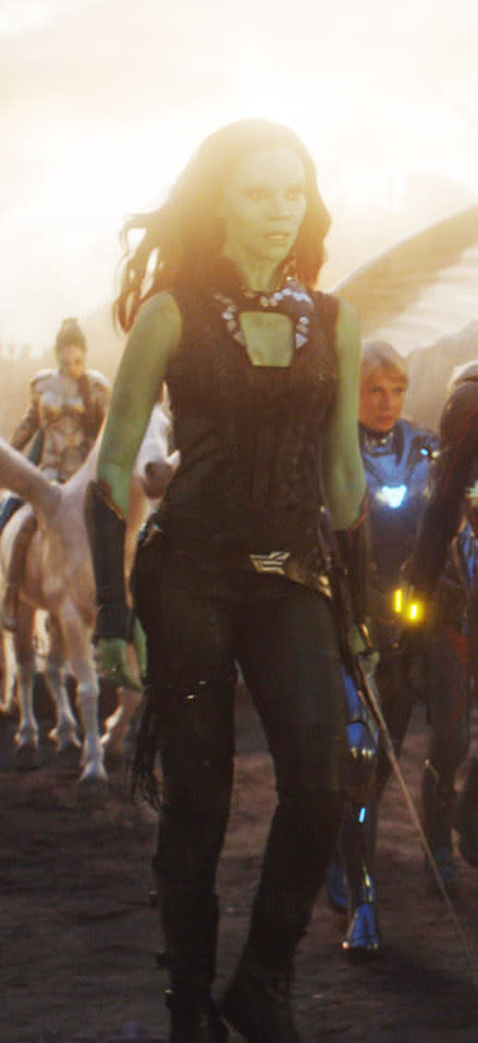 Gamora wearing her outfit