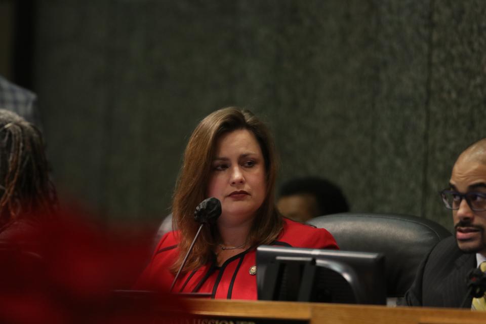 Shelby County Commissioner Amber Mills at county commission.