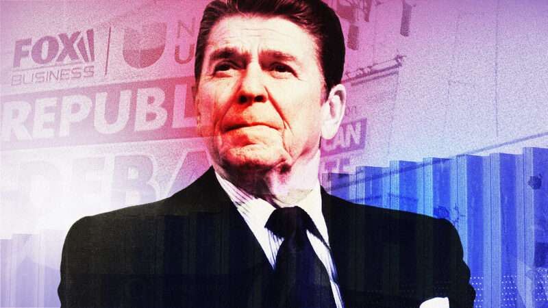 Ronald Reagan pictured against Republican debate imagery