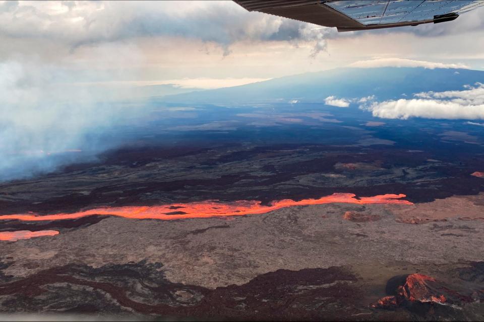 The Mauna Loa volcano is seen erupting from vents on the Northeast Rift Zone on the Big Island of Hawaii, Monday, November 28, 2022.