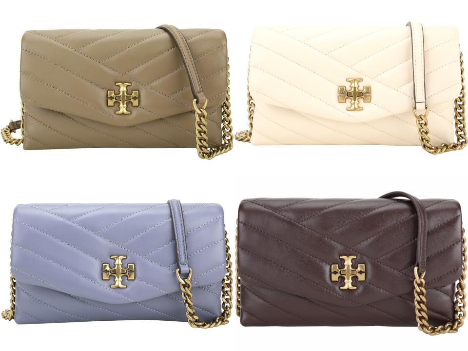 年末精品折扣超狂必買�� TORY BURCH Kira Chevron 羊皮絎縫鍊帶皮夾/斜背包。圖片來源：Yahoo奇摩購物中心經典暢銷設計點綴出獨特華美風格，個性化的斜縫紋靚麗感不言而喻