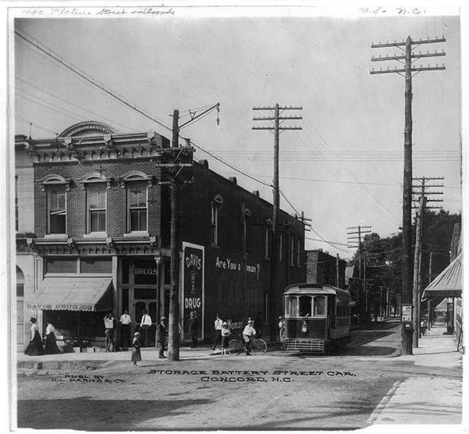 A photo of the streetcar in Concord, N.C. that ran until the mid-1920s. Library of Congress (Publ. by H. L. Parks & Co.)