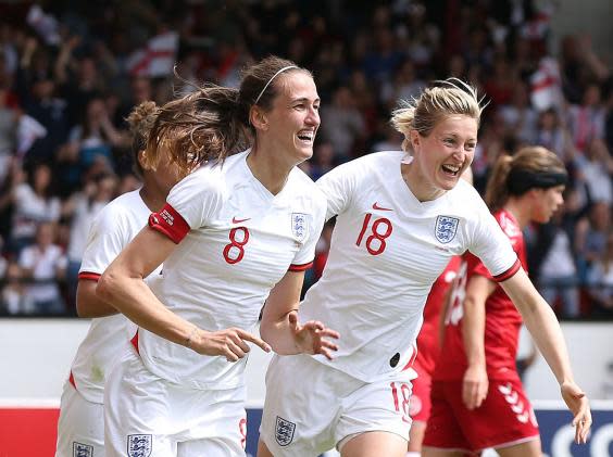 Jill Scott celebrates scoring (PA)