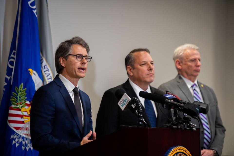 U.S. Attorney for the Middle District of Tennessee Henry C. Leventis announces Thursday the indictment of Sgt. Korbein Schultz, who faces charges of selling military secrets to China. Schultz on Friday pleaded not guilty.