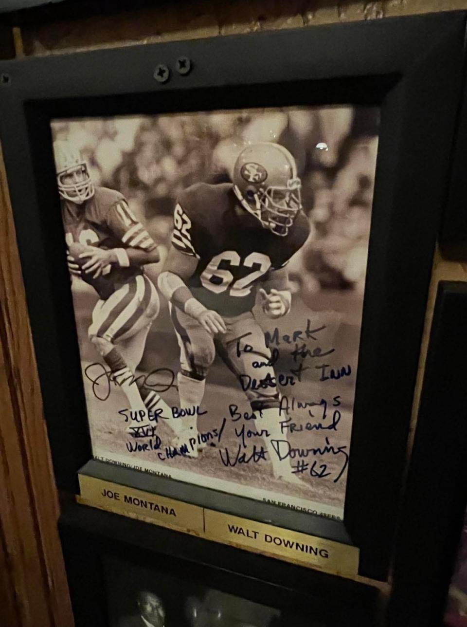 Autographed photos of sports stars like former San Francisco 49ers quarterback Joe Montana adorn the walls in the lobby of the Desert Inn restaurant in Canton.