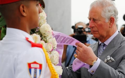 Prince Charles laid a wreath when he arrived in Havana on Sunday - Credit: Phil Noble/Reuters