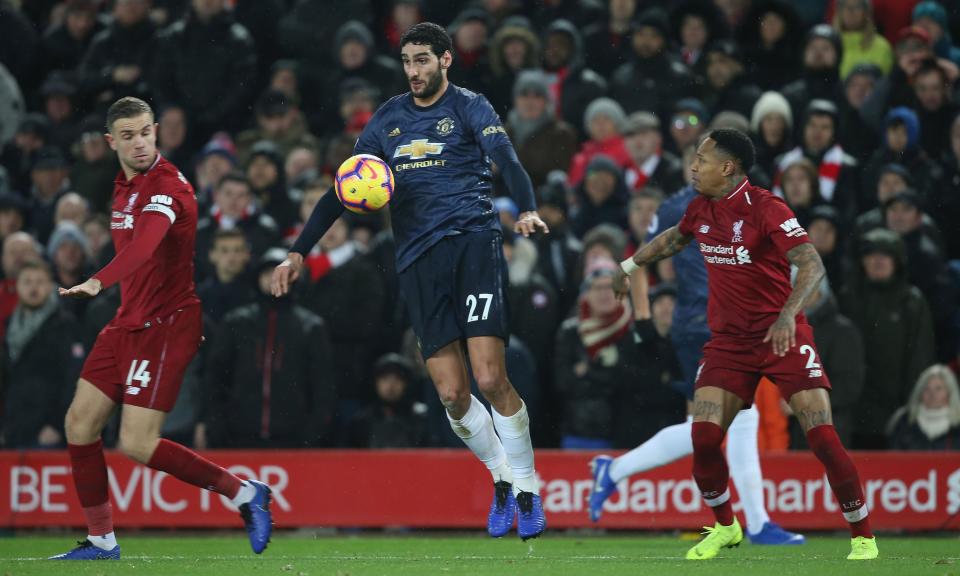 Marouane Fellaini (centre) has been used often by Jose Mourinho as a late substitute to win a game.