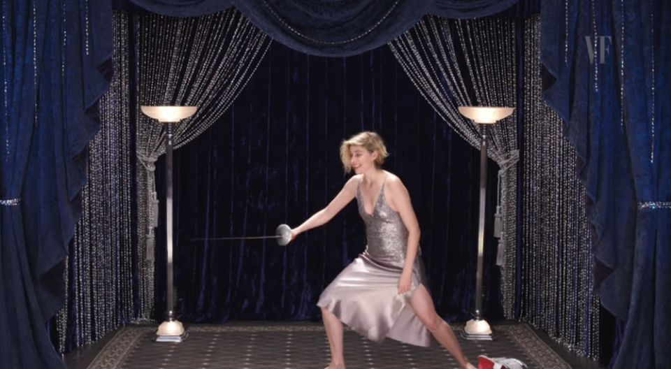 Greta Gerwig fencing