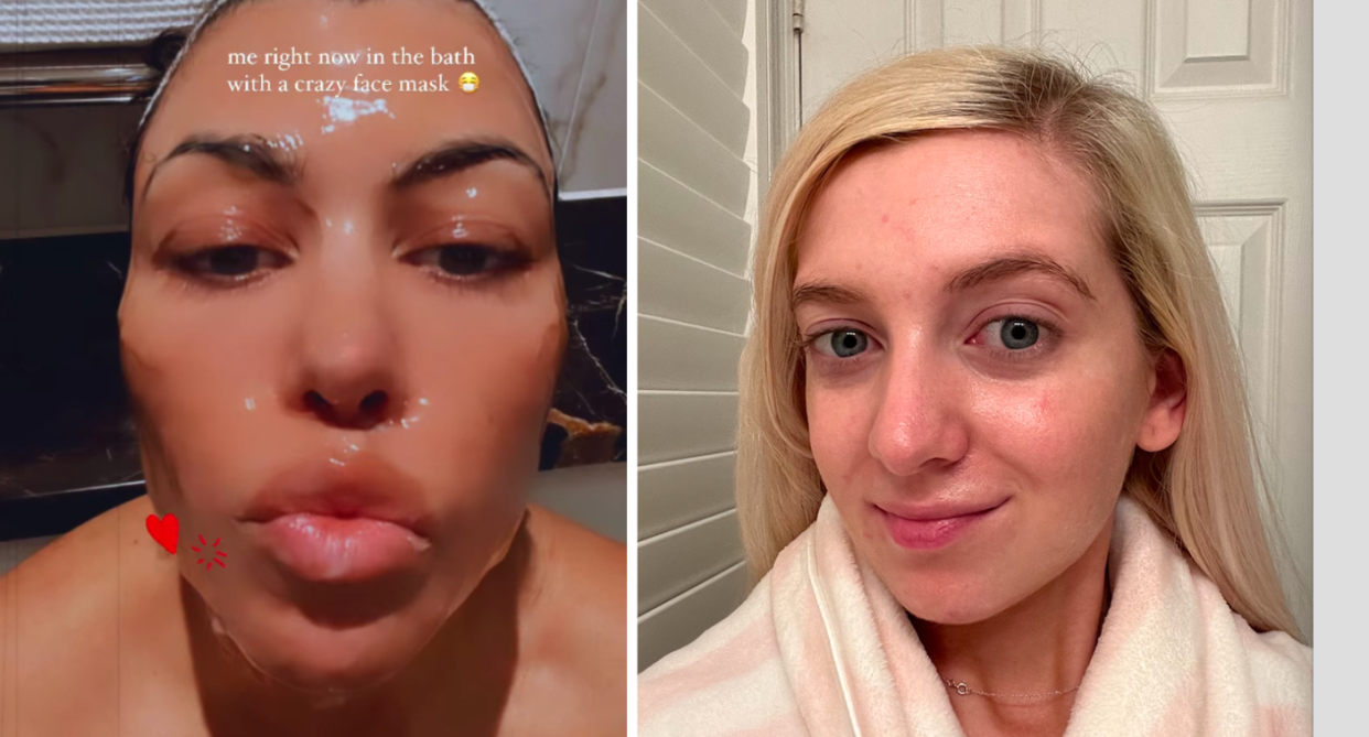 Kourtney Kardashian with a face mask in the bath. Slugging review: what is the latest TikTok beauty trend?