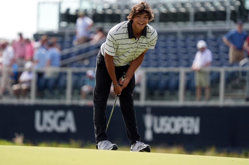 Charlie Woods during a U.S. Open practice round at Pinehurst.