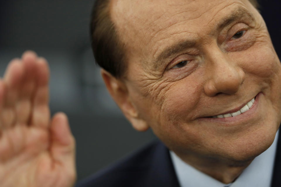 FILE - Silvio Berlusconi attends the new European Parliament first session in Strasbourg, eastern France, July 2, 2019. Berlusconi, the boastful billionaire media mogul who was Italy's longest-serving premier despite scandals over his sex-fueled parties and allegations of corruption, died, according to Italian media. He was 86. (AP Photo/Jean-Francois Badias, File)