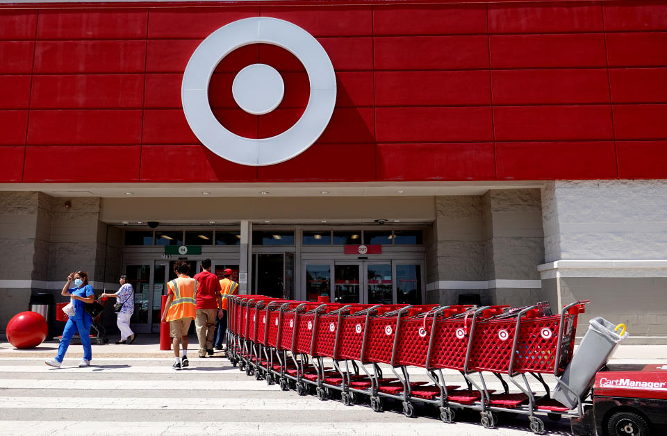 MIAMI, FLORIDA - MAY 18: Carts are brought into a Target store on May 18, 2022 in Miami, Florida.  The retail store reported a 52% drop in profit for the first quarter, missing Wall Street's forecasts. The company blamed higher expenses due to continued supply chain disruptions as well as the high inflation rate. (Photo by Joe Raedle/Getty Images)