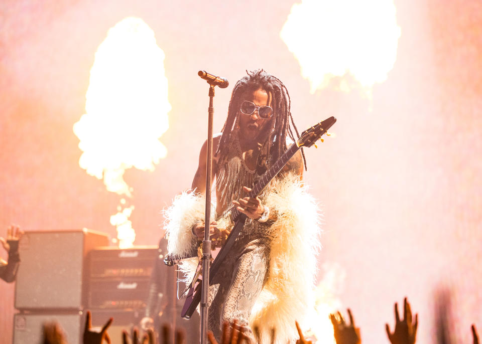 ELMONT, NEW YORK - SEPTEMBER 11: Lenny Kravitz performs on stage during the 2024 MTV Video Music Awards at UBS Arena on September 11, 2024 in Elmont, New York. (Photo by John Shearer/Getty Images for MTV)