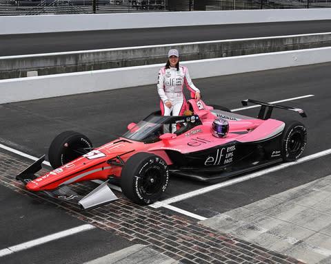 Katherine Legge will appear in the Indianapolis 500 with branding from e.l.f. Cosmetics, the first beauty brand to serve as a primary sponsor of a driver. (Photo: Chris Owens/Penske Entertainment)