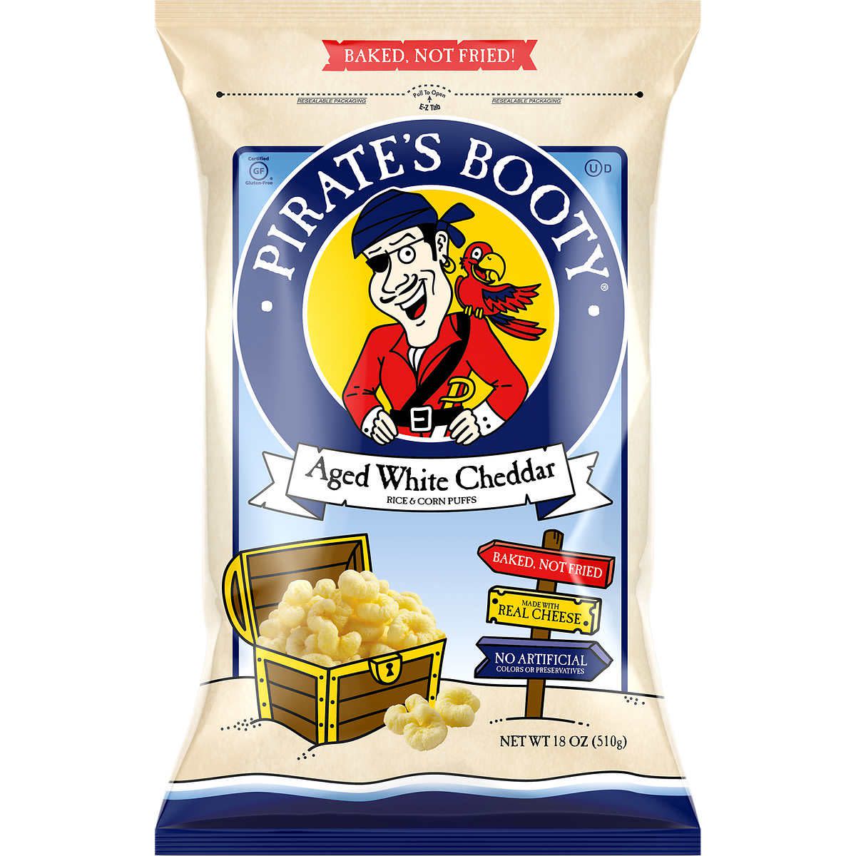 Pirate's Booty Aged White Cheddar Baked Rice and Corn Puffs, 18 oz