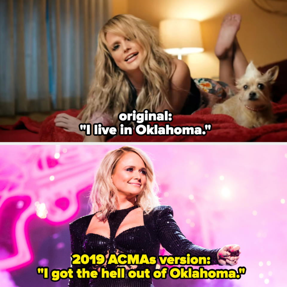 Miranda changed the words from "I live in Oklahoma" to "I got the hell out of Oklahoma"