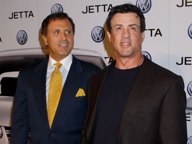 <p>Gregg DeGuire/WireImage</p> Frank Stallone and Sylvester Stallone at the 2005 Volkswagen Jetta Premiere Party