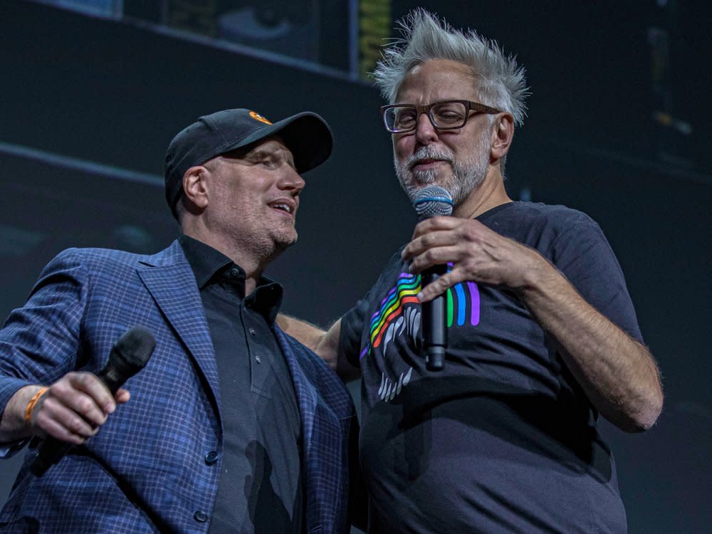 Kevin Feige (l.) und James Gunn haben Mitgefühl gezeigt. (Bild: getty/[EXTRACTED]: Daniel Knighton/Getty Images)