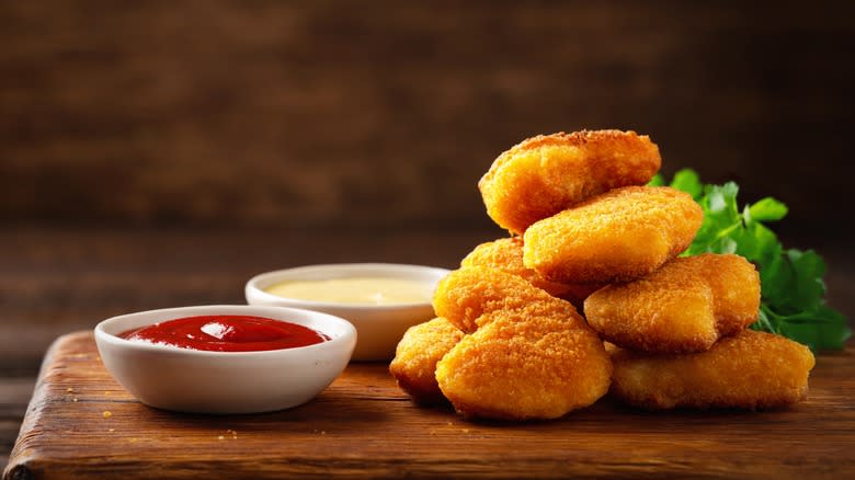 Stacked chicken nuggets