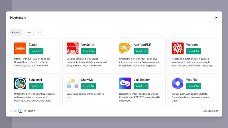 Screenshot of ChatGPT 4 plugins