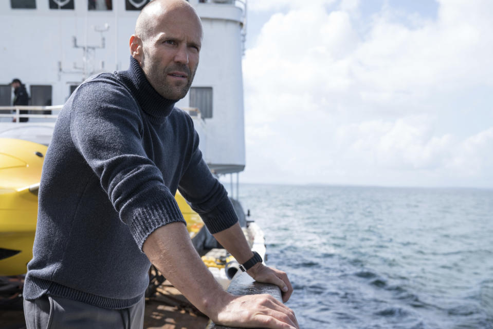 FILE - This file image released by Warner Bros. Entertainment shows Jason Statham in a scene from the film, "The Meg." The shark thriller “The Meg” became the latest success in Hollywood’s sizzling summer, opening well above expectations with $44.5 million in ticket sales, according to box office estimates Sunday, Aug. 12, 2018. (Daniel Smith/Warner Bros. Entertainment via AP, File)