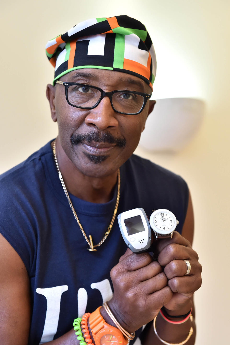 EDITORIAL USE ONLY Mr Motivator displays new technology from care provider Centra, which can help older people stay active in and out of the home, at a sheltered housing scheme in north London.