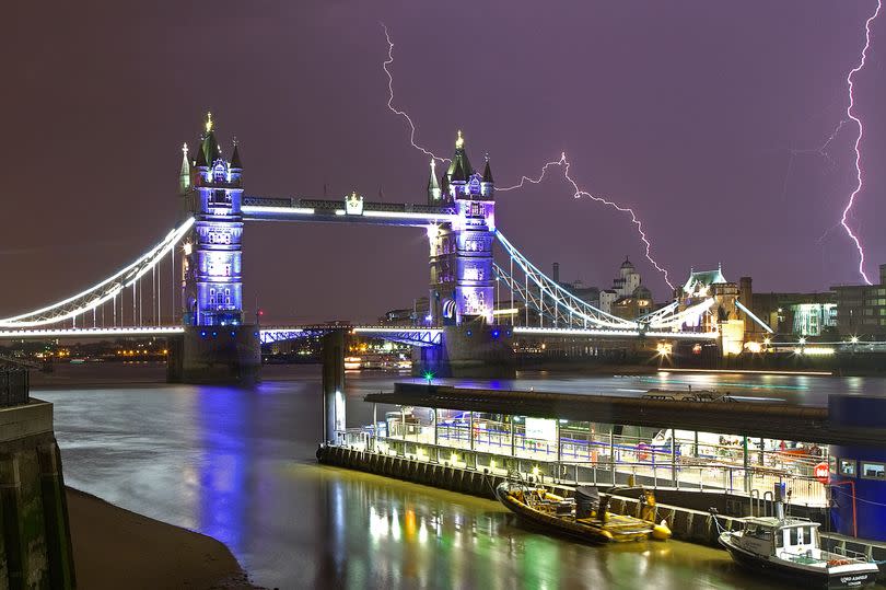 tower bridge in london during a stormy night