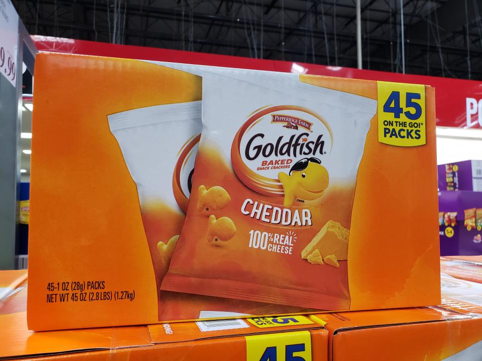 bulk box of goldfish snack packs at costco