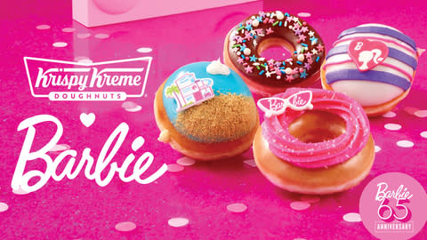 To celebrate the 65th anniversary of the Barbie brand, Krispy Kreme® is making an iconic taste statement – ​​literally: four brand-new doughnuts with unique designs and amazing flavors inspired by Barbie, the world's trendsetting and timeless fashion doll. (Photo: Business Wire)