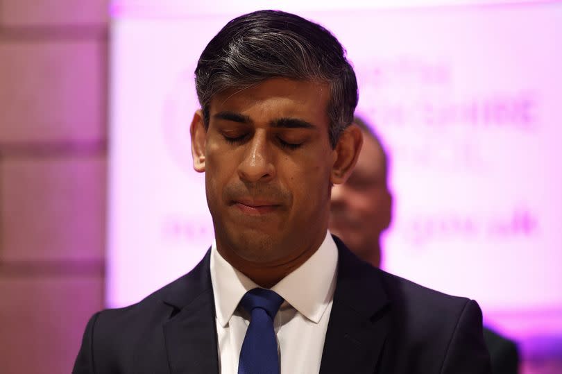 Rishi Sunak reacts as he waits for the count and declaration for the Richmond and Northallerton constituency