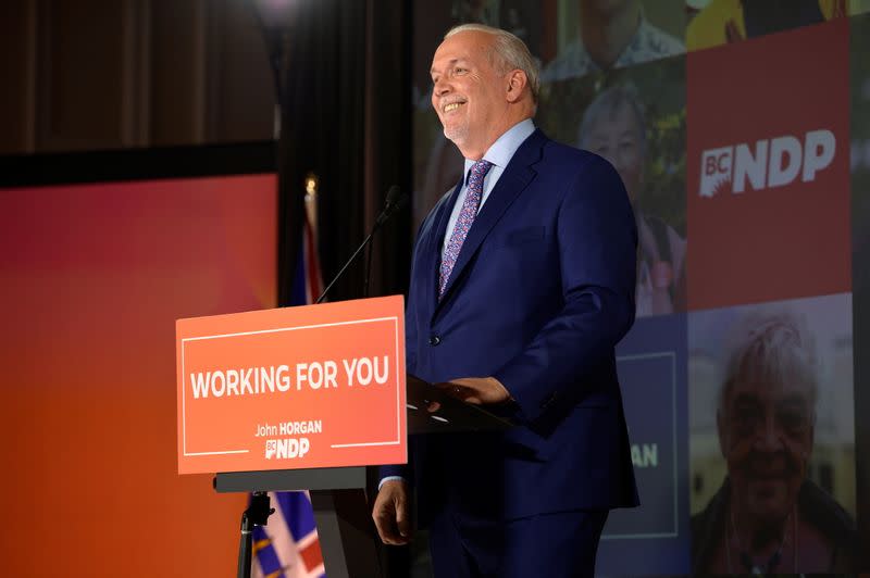 B.C. NDP leader John Horgan speaks in Vancouver after winning a majority in the provincial election