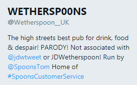 The parody Wetherspoons account's disclaimer