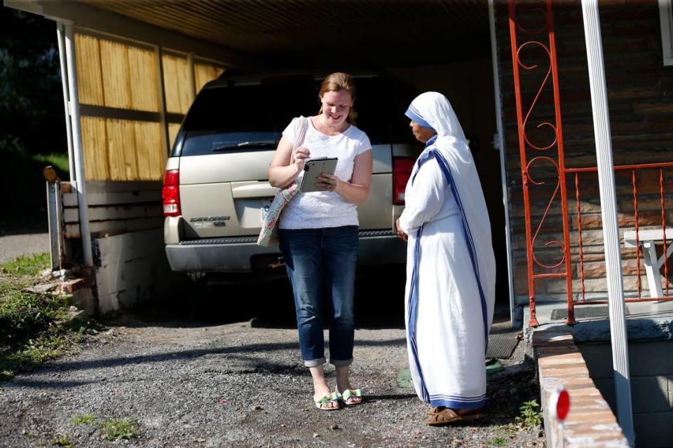Karla Ward conducted an interview at The Missionaries of Charity convent in Jenkins, Ky., Tuesday, August 30, 2016.
